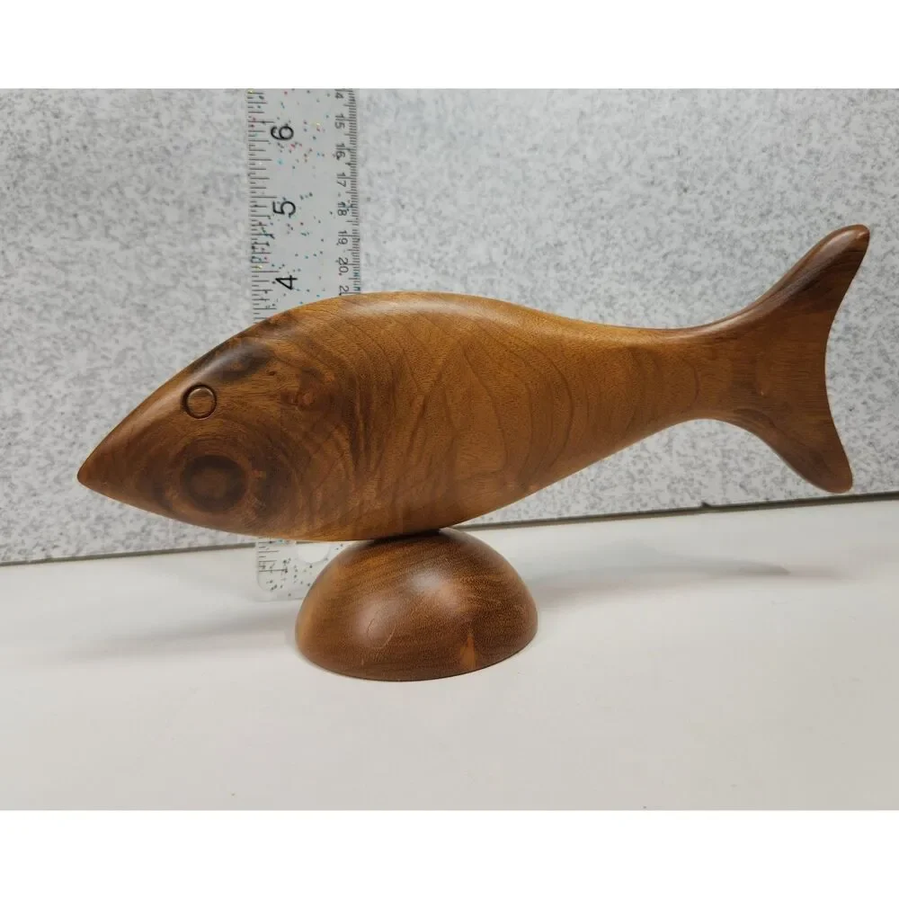 Fish Sculpture Rogue River Studio Carved Myrtlewood Signed Oregon - Picture 7 of 8